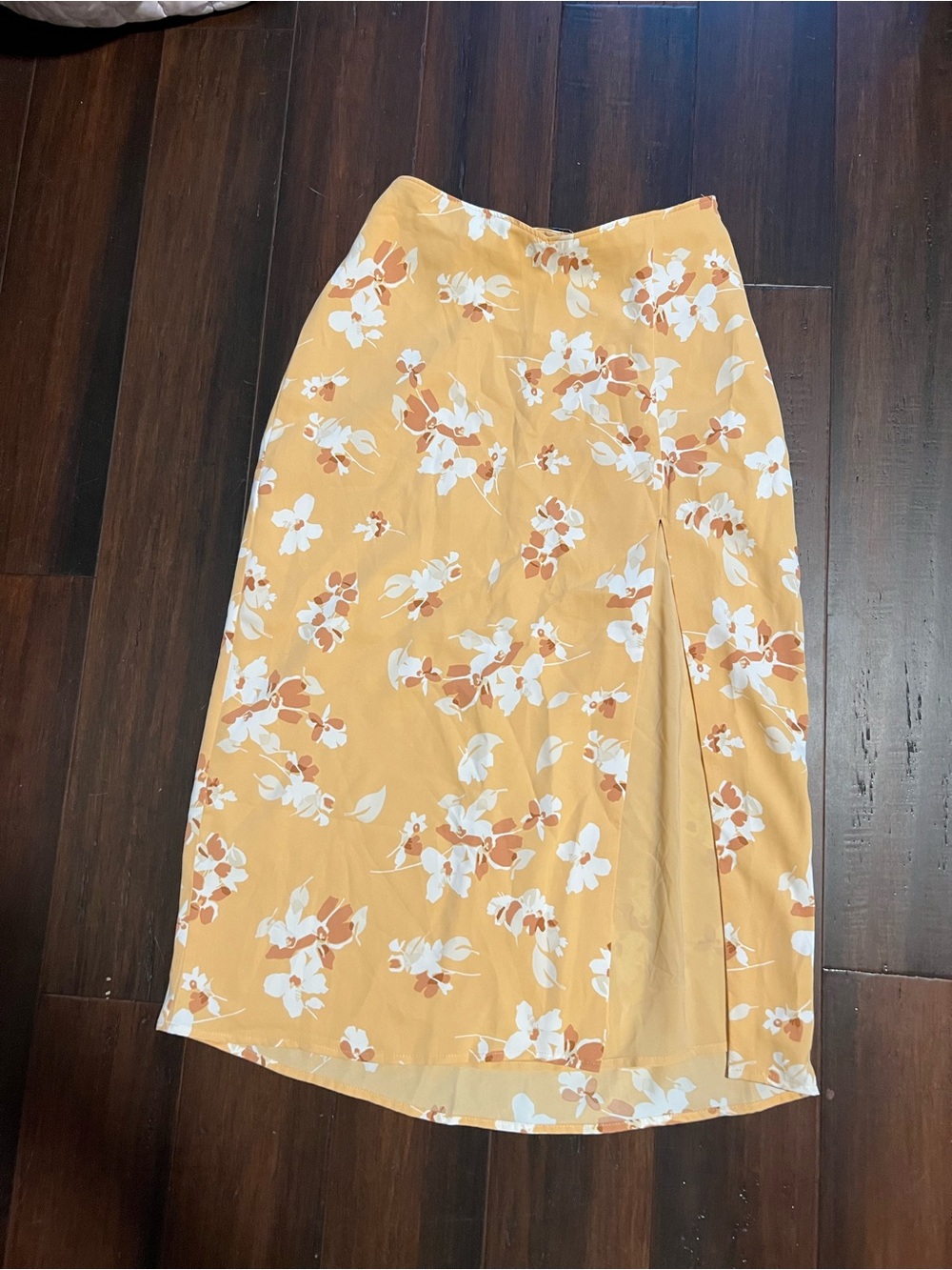 Abercrombie & Fitch Mustard Floral Midi Skirt with Side Slit